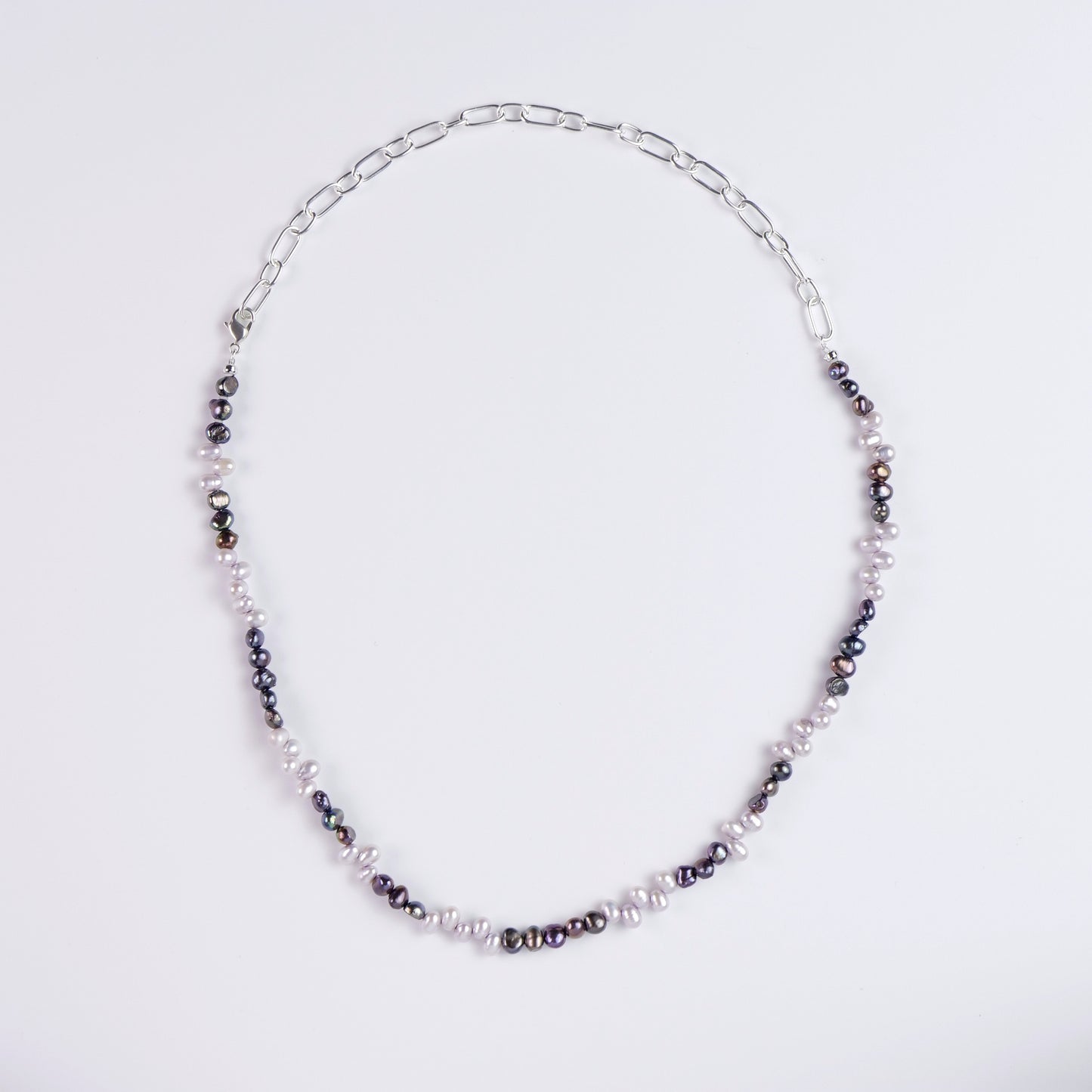 黒蝶貝×白蝶貝 ミックスバロックパール アシンメトリーネックレス(50cm)