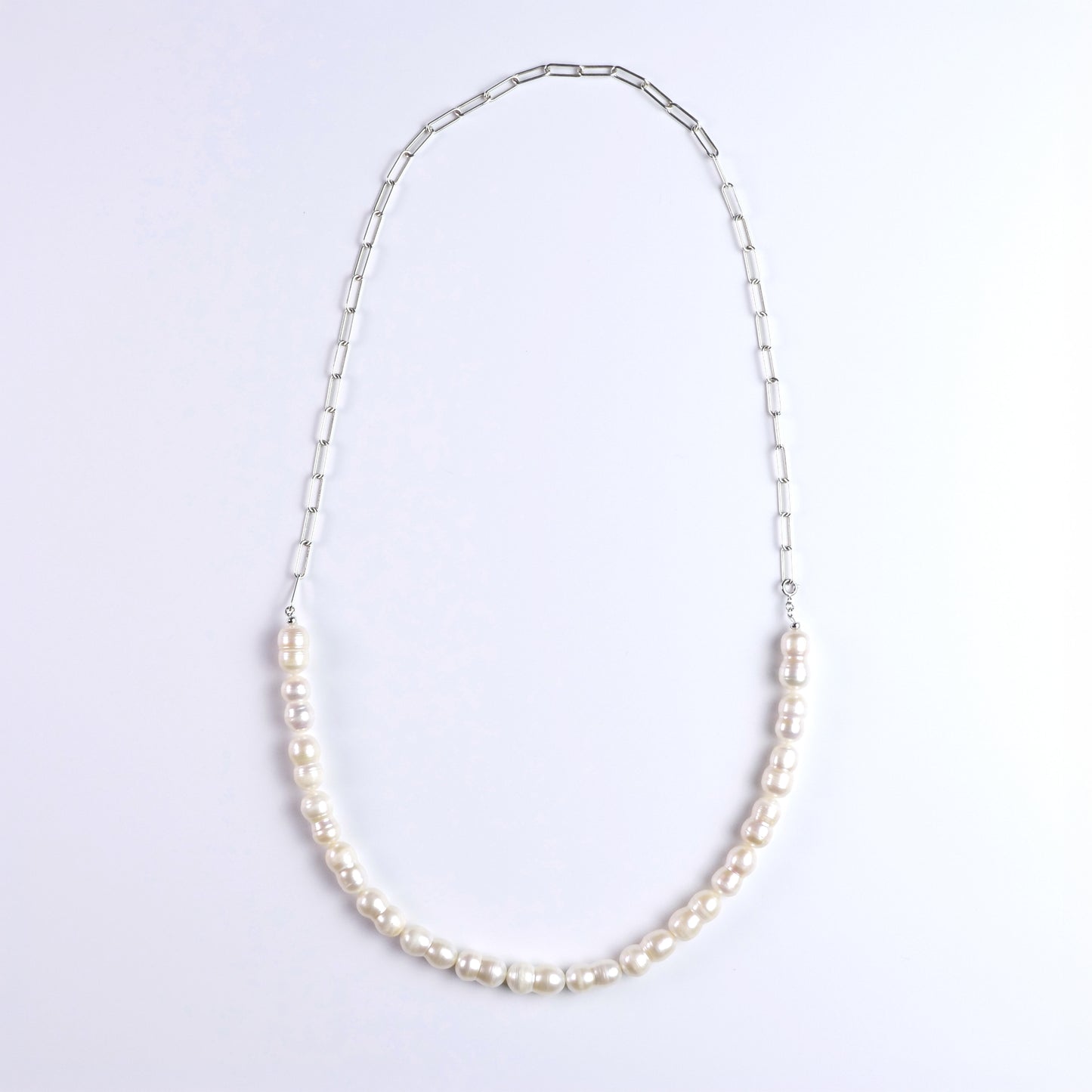 双子パール×ペーパークリップチェーン アシンメトリーネックレス（50cm）