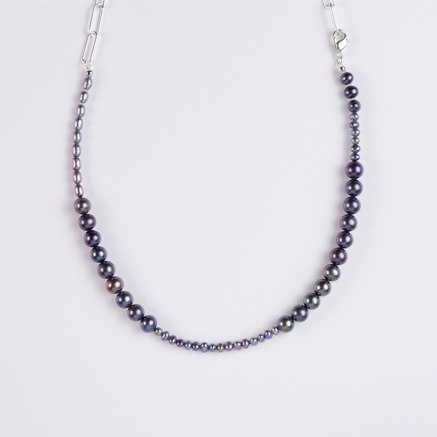 黒蝶貝バロックパール×ペーパークリップチェーン アシンメトリーネックレス（60cm）