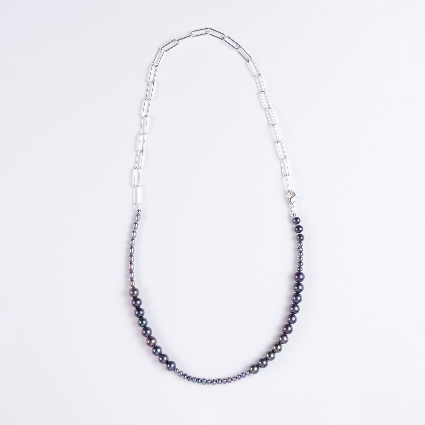 黒蝶貝バロックパール×ペーパークリップチェーン アシンメトリーネックレス（60cm）
