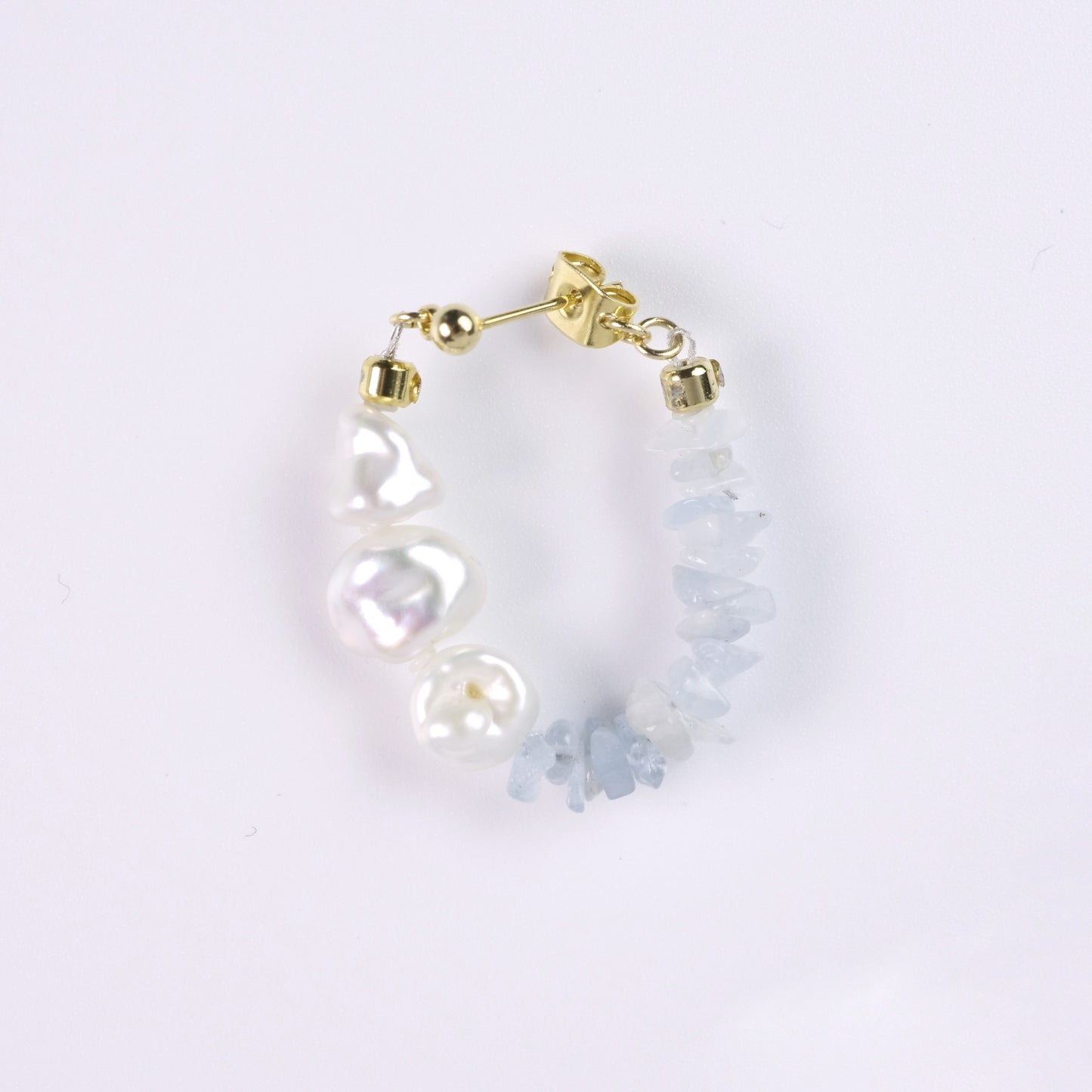 バロックパール×アクアマリン ハーフ＆ハーフ フープピアス