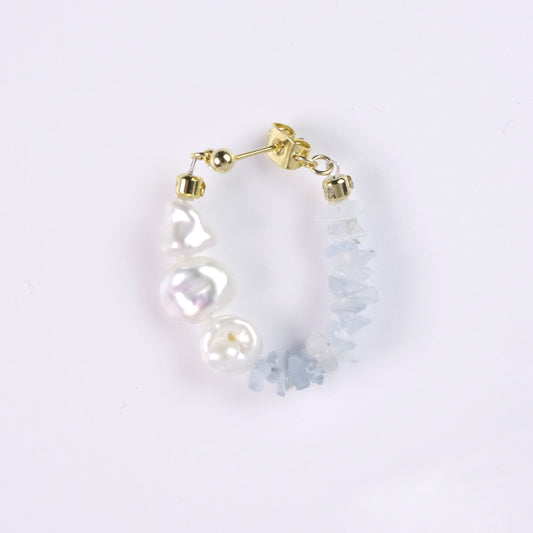 バロックパール×アクアマリン ハーフ＆ハーフ フープピアス